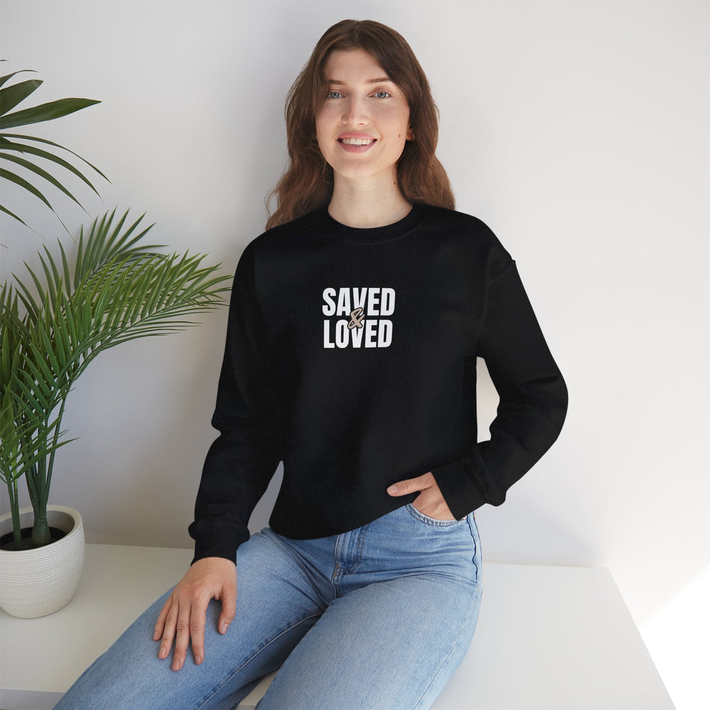 Saved & Loved Crewneck Sweatshirt — Psalm 91:16 Christian Faith Sweatshirt