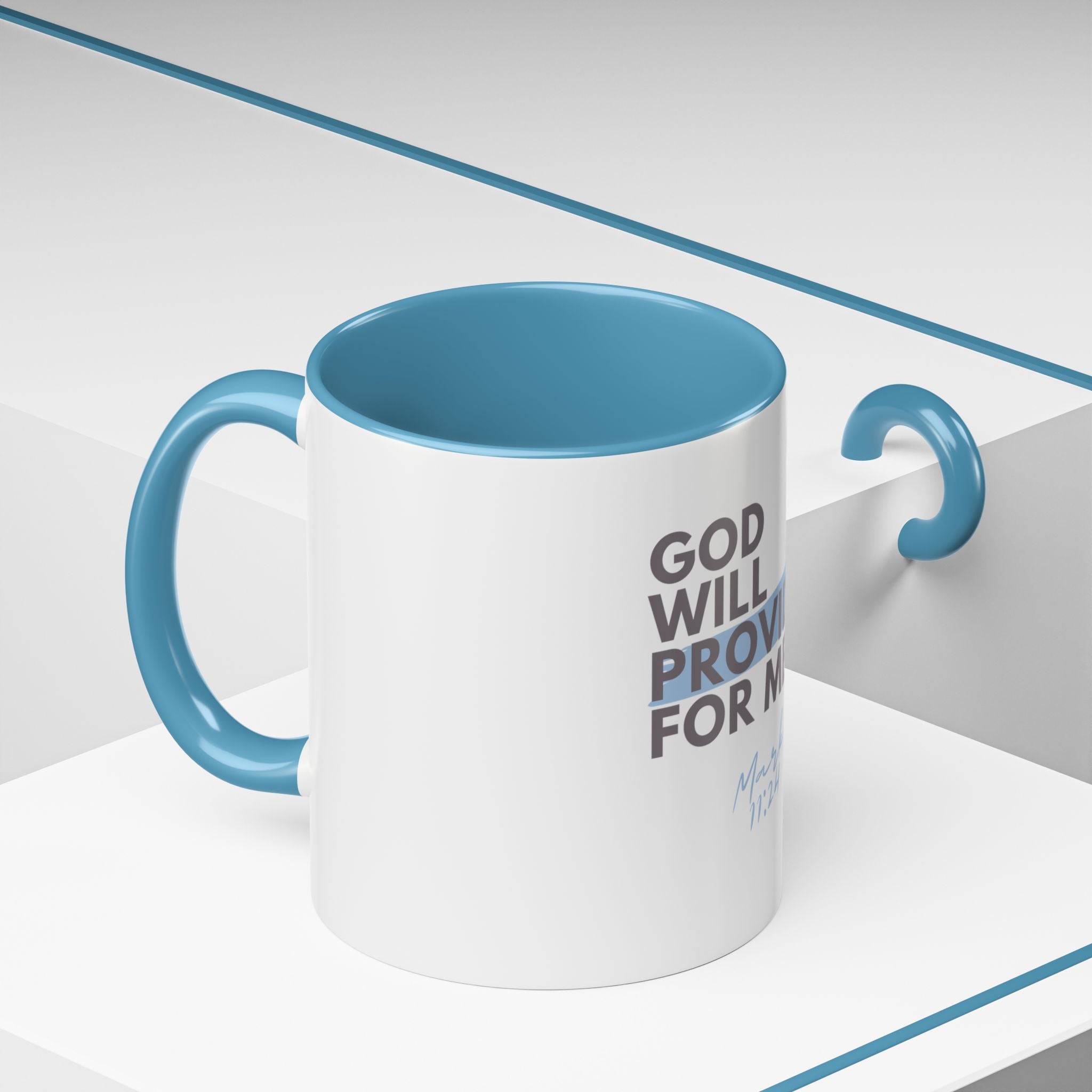 God Will Provide for Me Accent Coffee Mug — Mark 11:24 Christian Scripture Mug (11oz & 15oz)