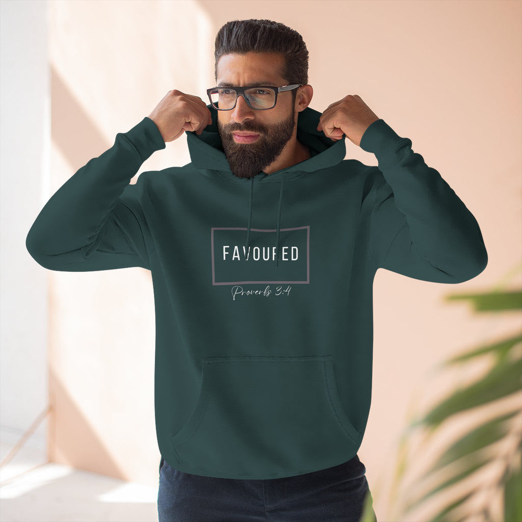 Favoured Christian Hoodie – Proverbs 3:4 Scripture Minimalist Hoodie | Faith-Based Unisex Fleece Pullover