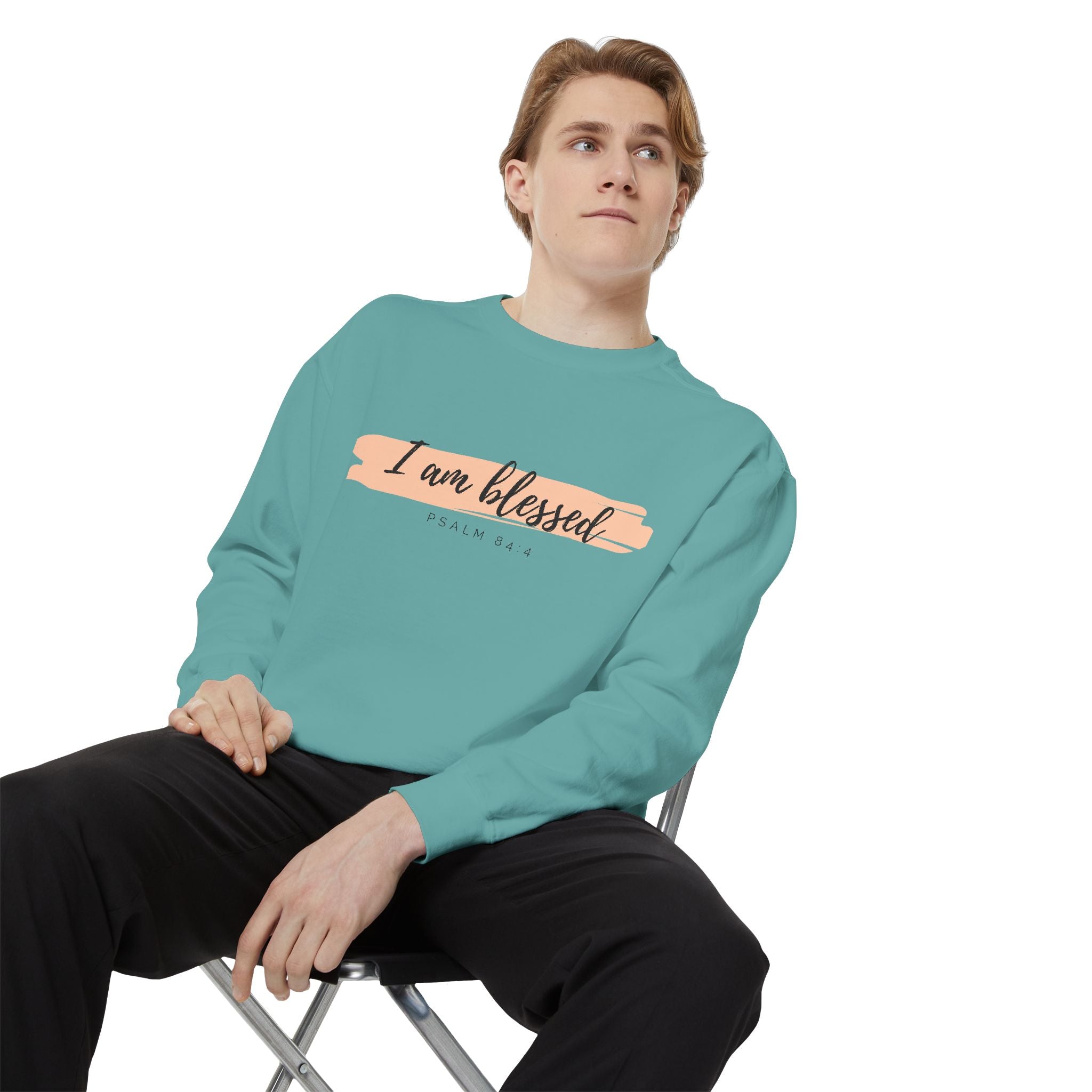 I Am Blessed Sweatshirt – Psalm 84:4 Christian Inspirational Crewneck (Garment-Dyed)