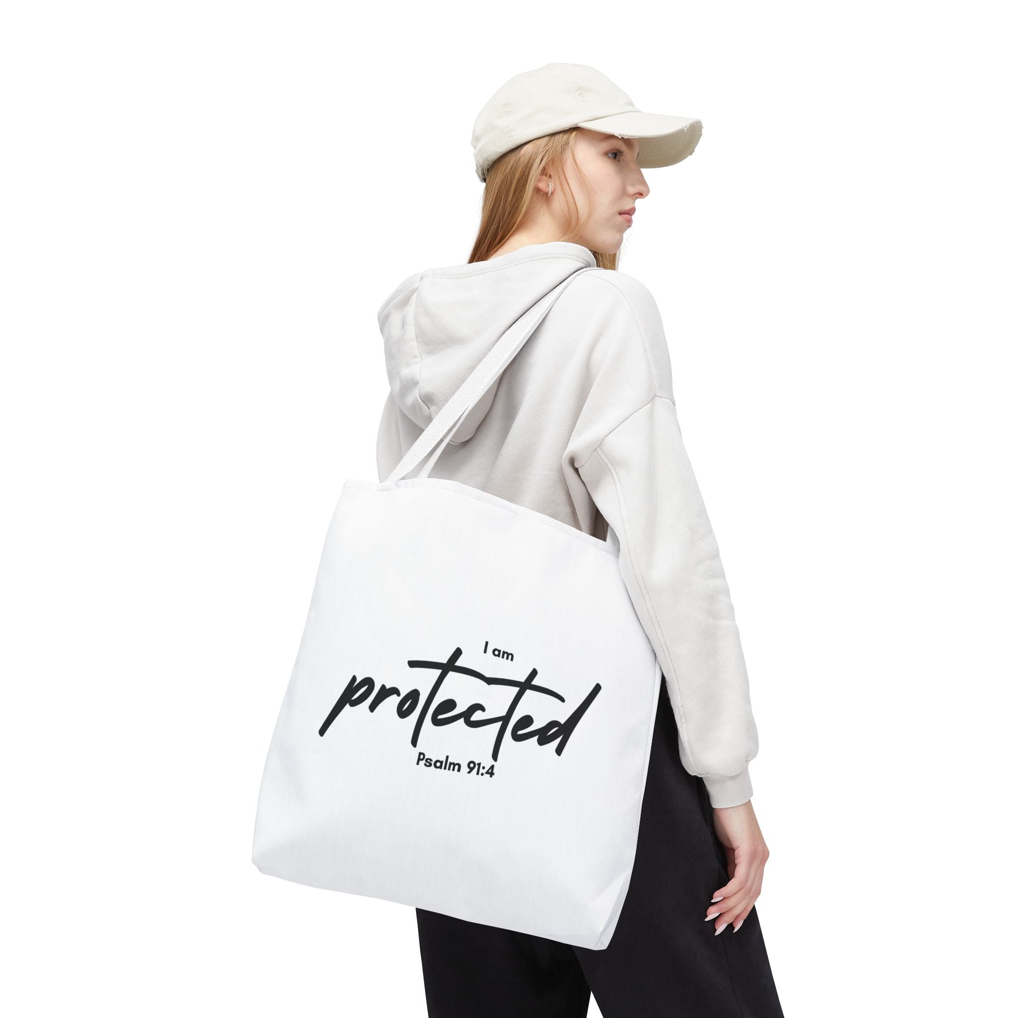 I Am Protected Tote Bag — Psalm 91:4 Christian Scripture Canvas Tote | Faith-Based Carryall
