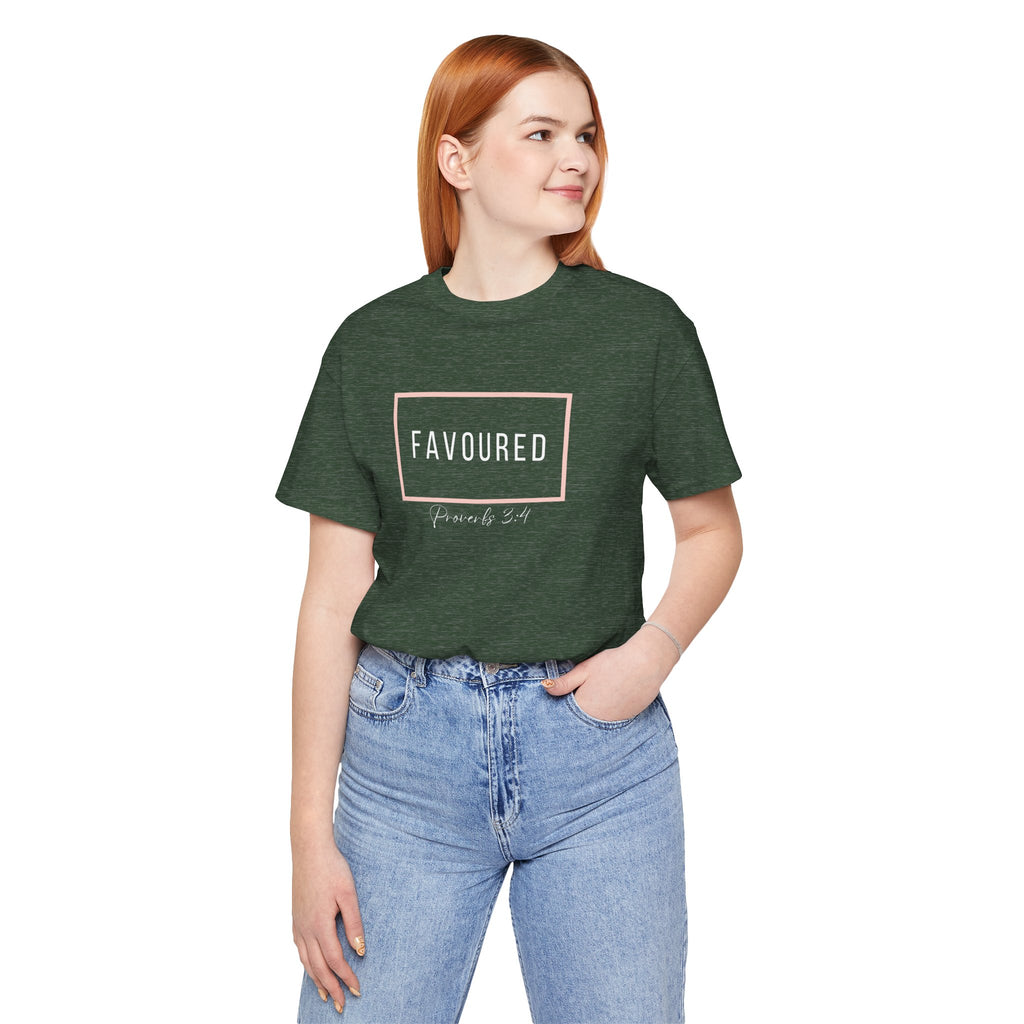 Favoured Christian T-Shirt – Proverbs 3:4 Scripture Tee | Faith-Based Unisex Shirt