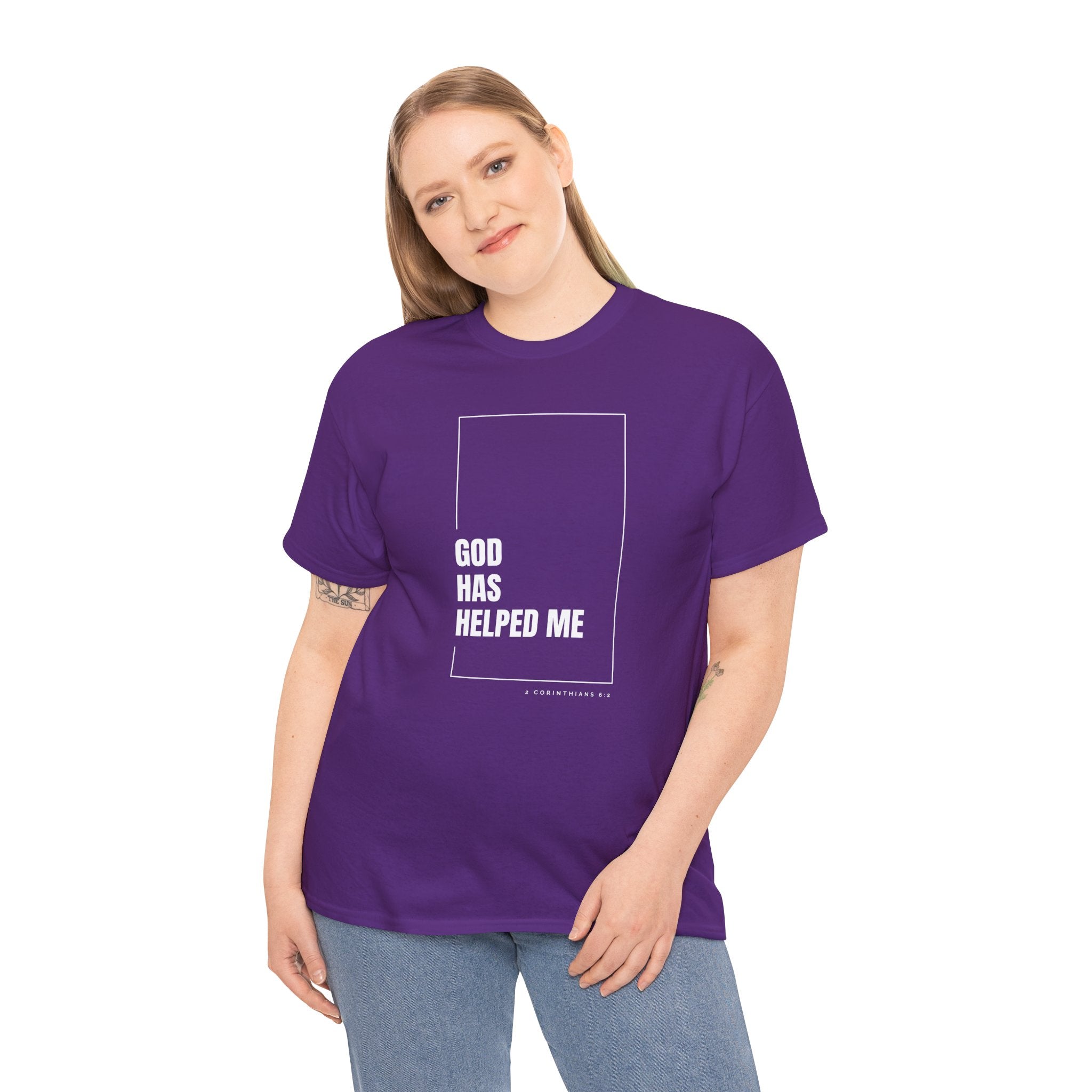 God Has Helped Me Christian T-Shirt – 2 Corinthians 6:2 Faith Tee | Unisex Heavy Cotton Shirt