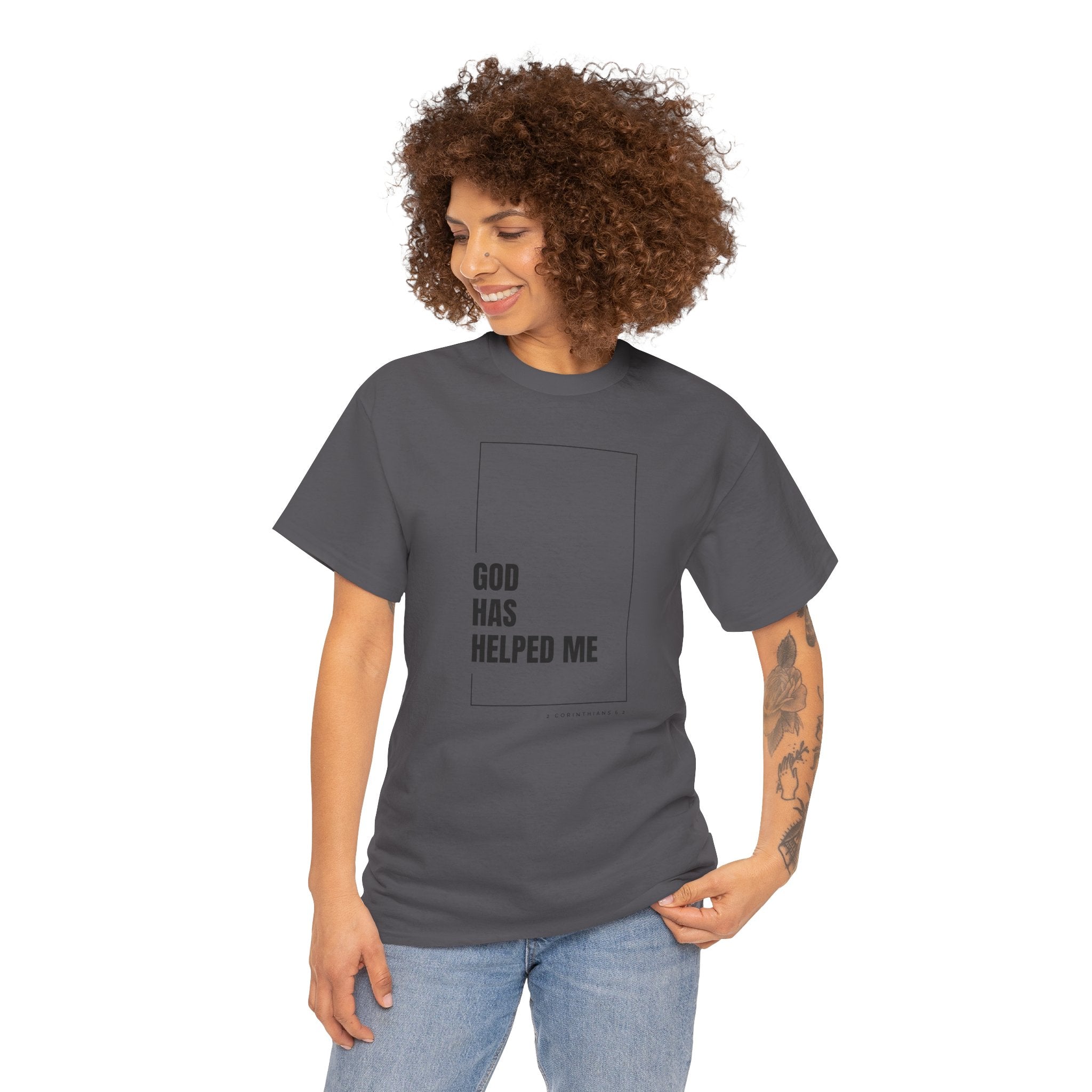 God Has Helped Me Christian T-Shirt – 2 Corinthians 6:2 Faith Tee | Unisex Heavy Cotton Shirt