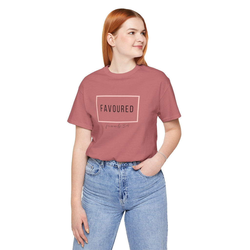 Favoured Christian T-Shirt – Proverbs 3:4 Scripture Tee | Faith-Based Unisex Shirt
