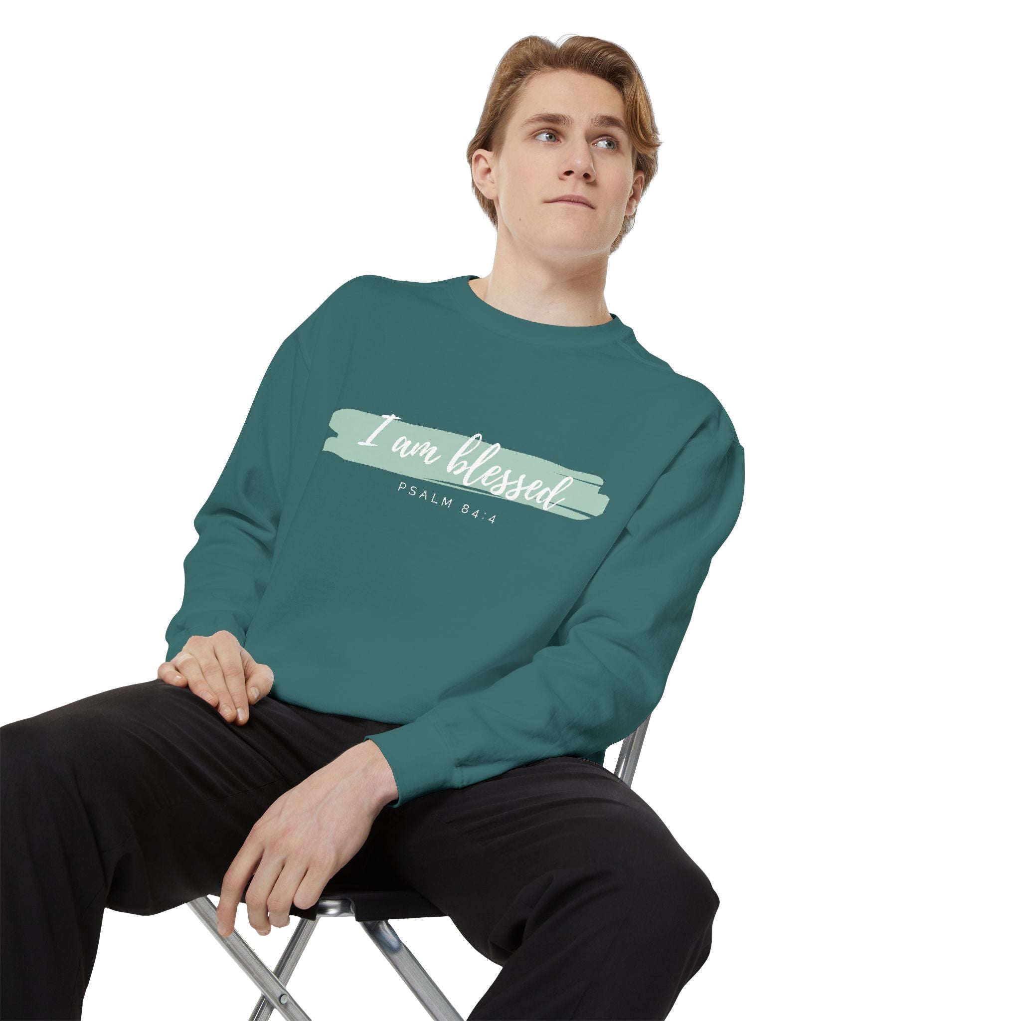 I Am Blessed Sweatshirt – Psalm 84:4 Christian Inspirational Crewneck (Garment-Dyed)