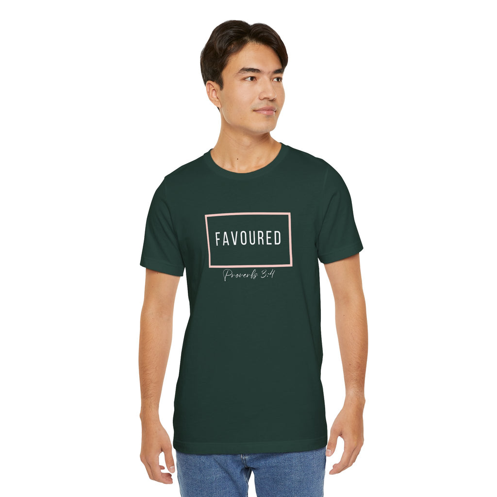 Favoured Christian T-Shirt – Proverbs 3:4 Scripture Tee | Faith-Based Unisex Shirt
