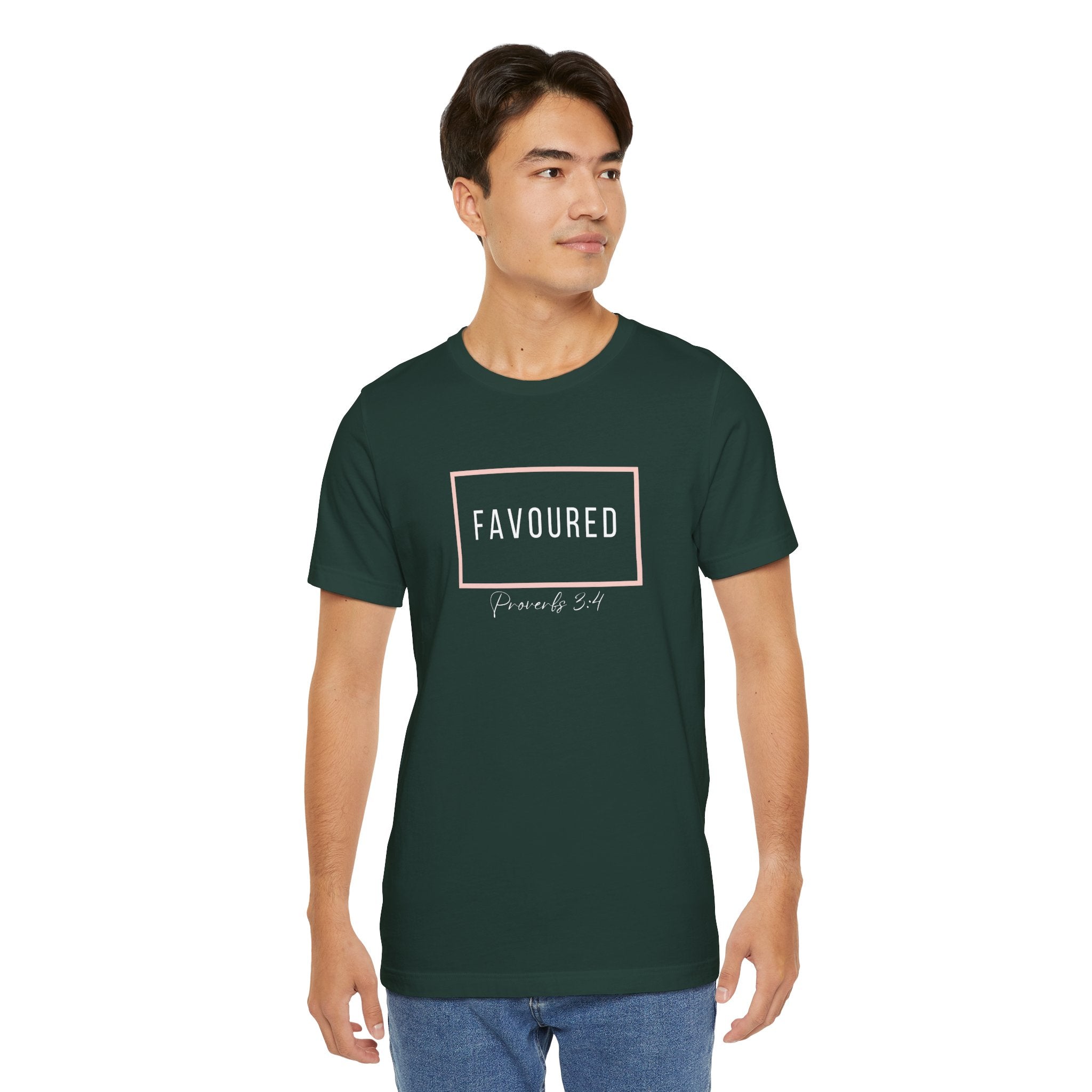 Favoured Christian T-Shirt – Proverbs 3:4 Scripture Tee | Faith-Based Unisex Shirt
