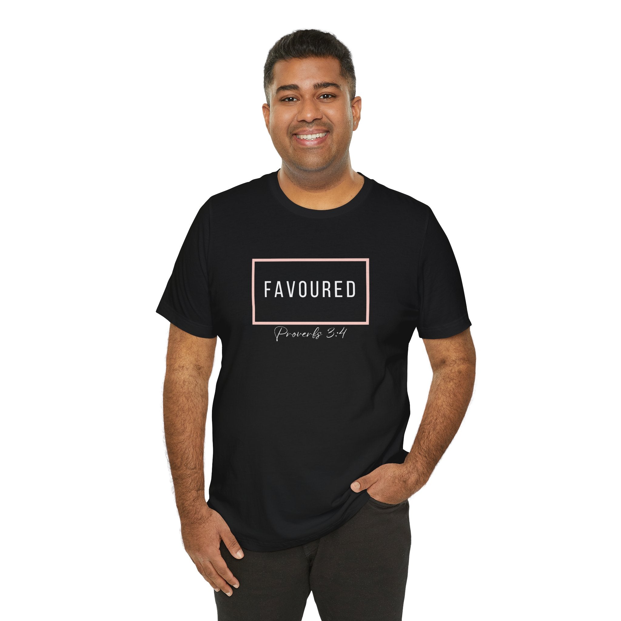 Favoured Christian T-Shirt – Proverbs 3:4 Scripture Tee | Faith-Based Unisex Shirt