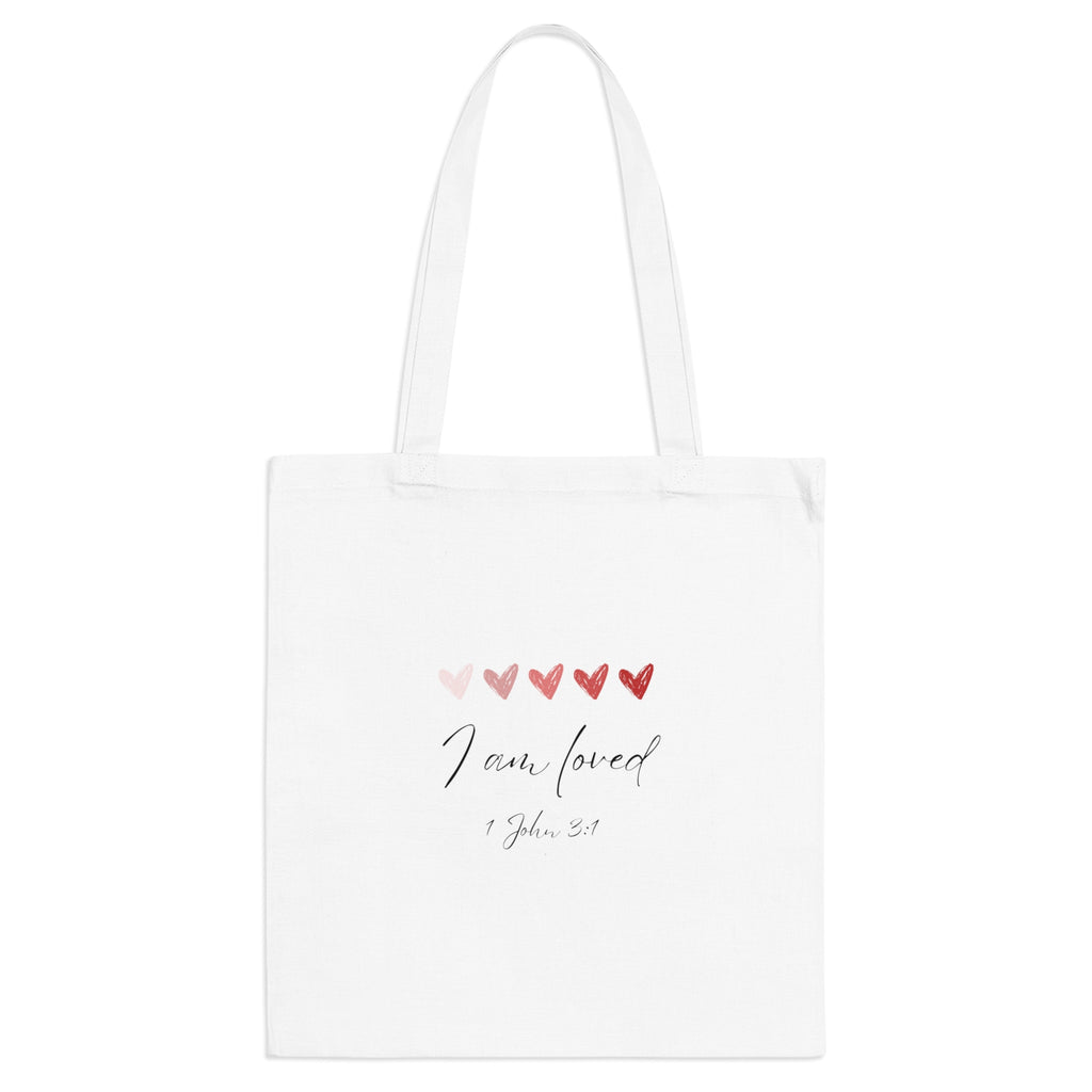 I Am Loved Tote Bag – 1 John 3:1 Scripture Cotton Tote | Christian Inspirational Canvas Bag