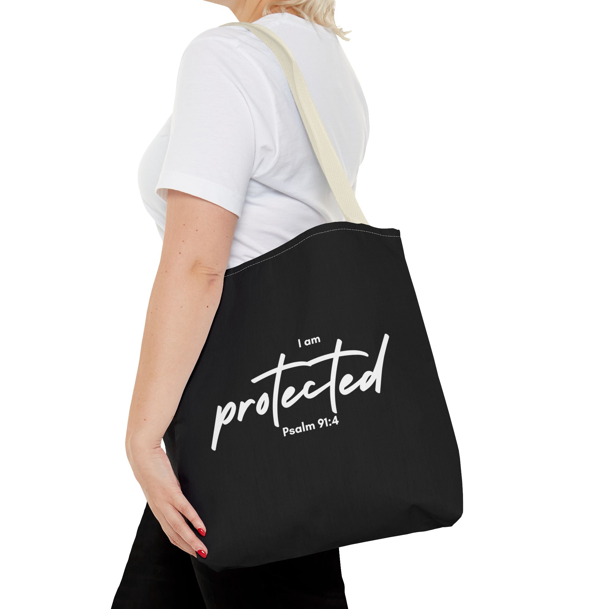 I Am Protected Tote Bag — Psalm 91:4 Christian Scripture Canvas Tote | Faith-Based Carryall