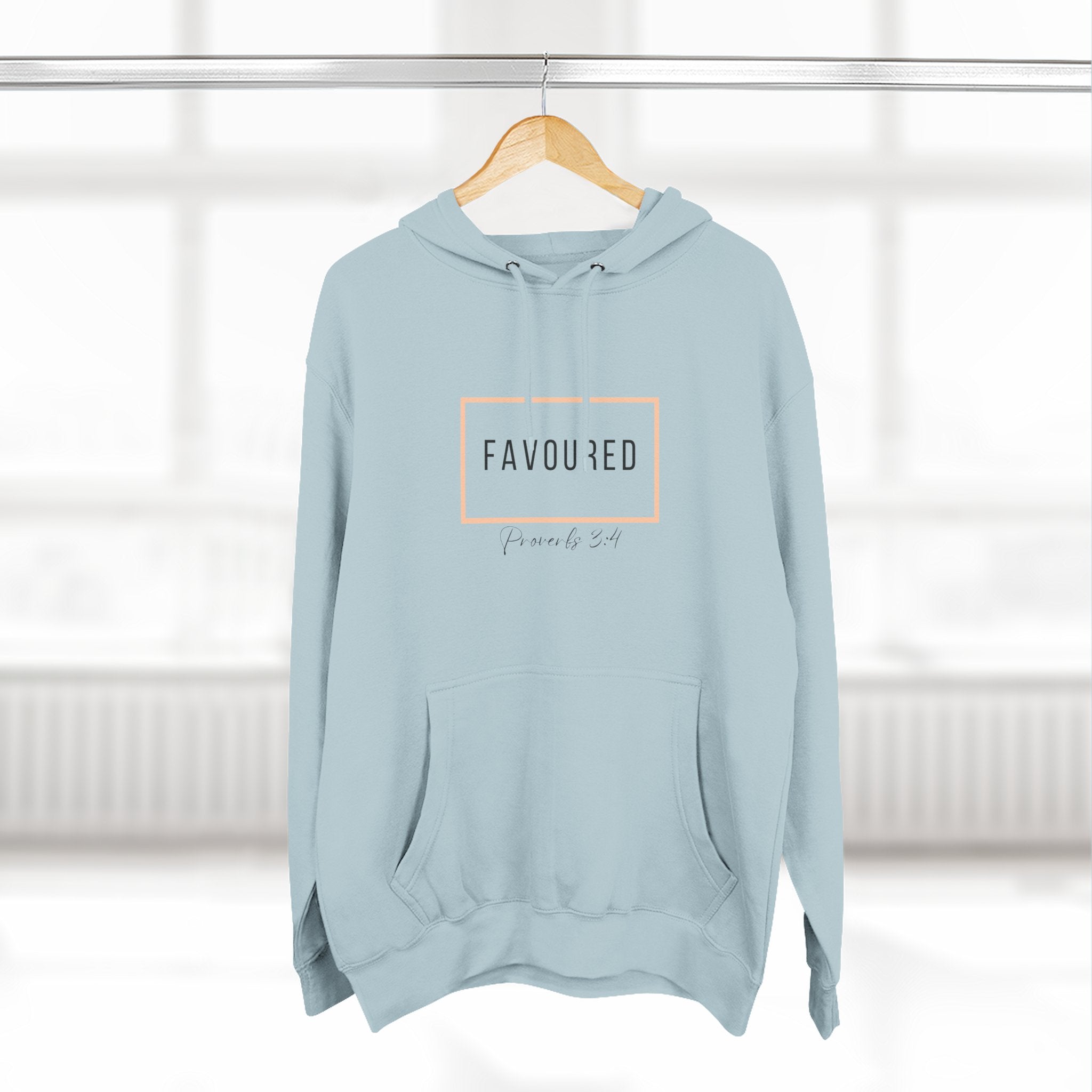 Favoured Christian Hoodie – Proverbs 3:4 Scripture Minimalist Hoodie | Faith-Based Unisex Fleece Pullover