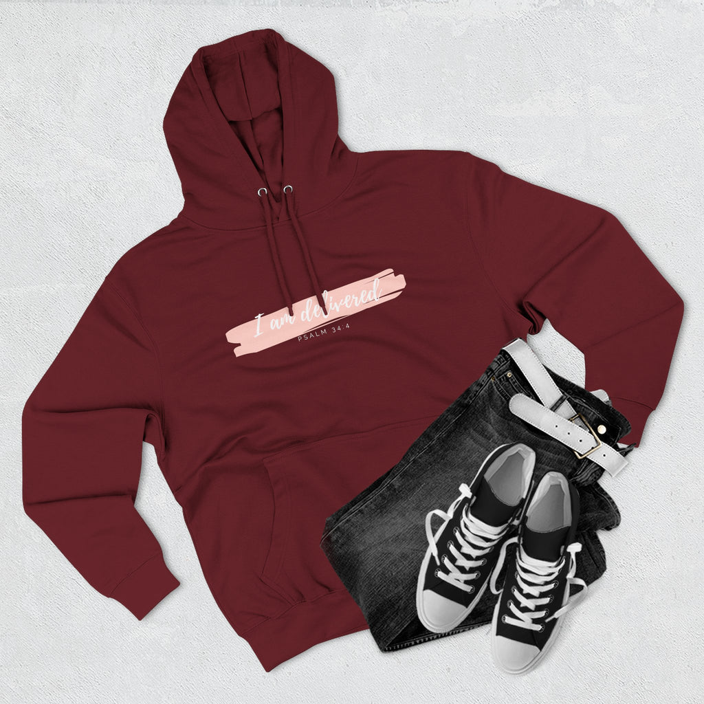 I Am Delivered Christian Hoodie — Psalm 34:4 Faith Hoodie | Inspirational Scripture Pullover | Unisex Christian Apparel