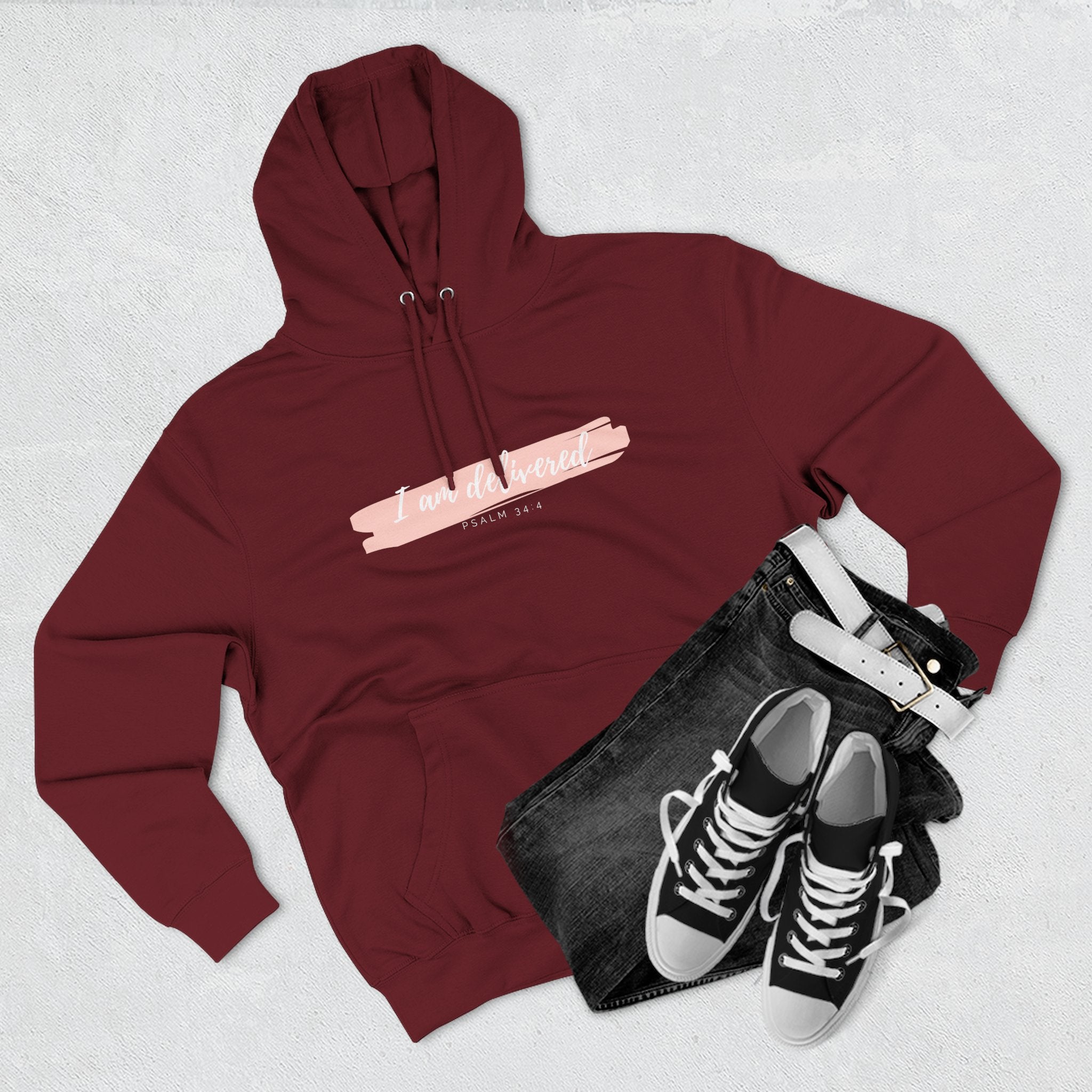 I Am Delivered Christian Hoodie — Psalm 34:4 Faith Hoodie | Inspirational Scripture Pullover | Unisex Christian Apparel