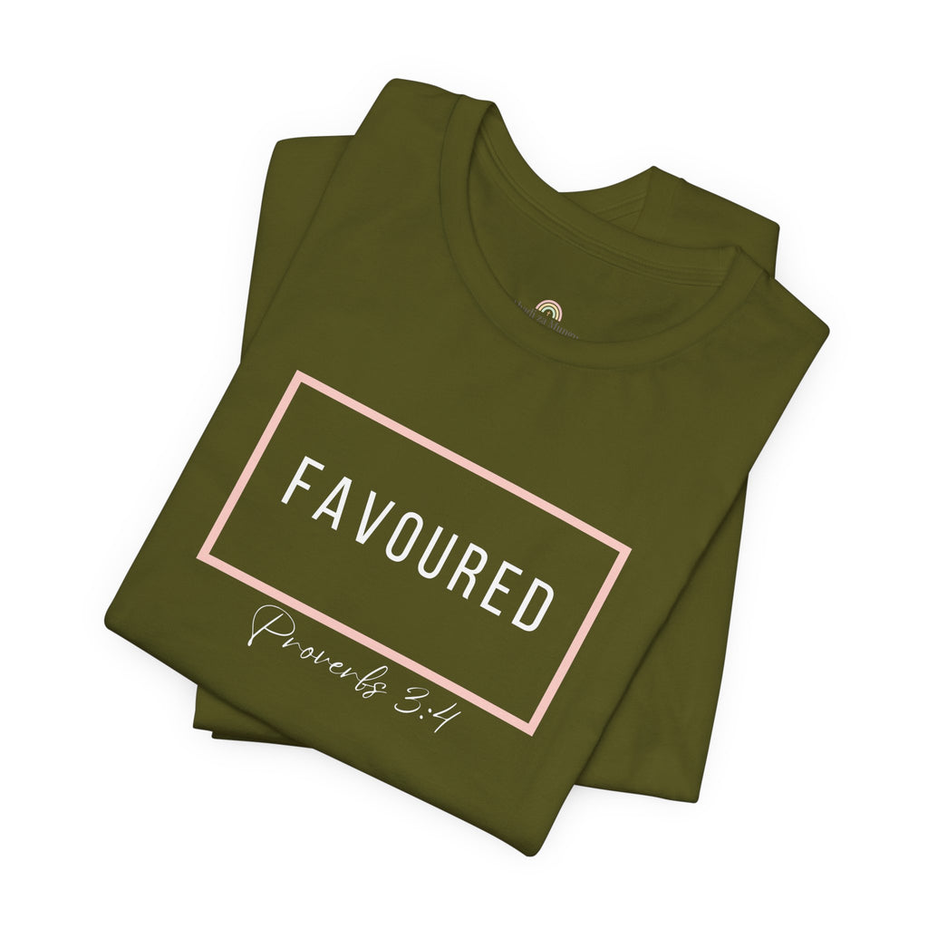 Favoured Christian T-Shirt – Proverbs 3:4 Scripture Tee | Faith-Based Unisex Shirt