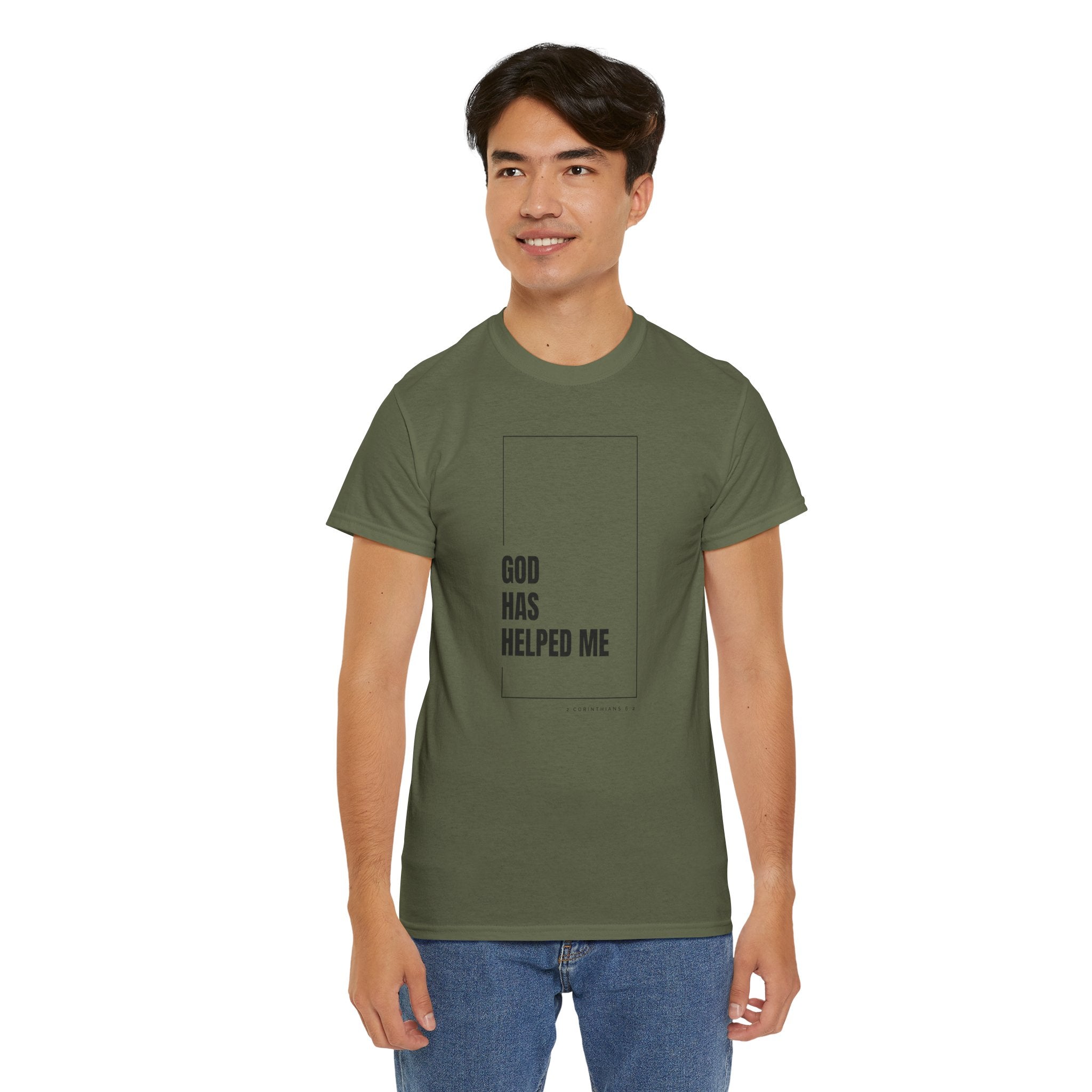 God Has Helped Me Christian T-Shirt – 2 Corinthians 6:2 Faith Tee | Unisex Heavy Cotton Shirt