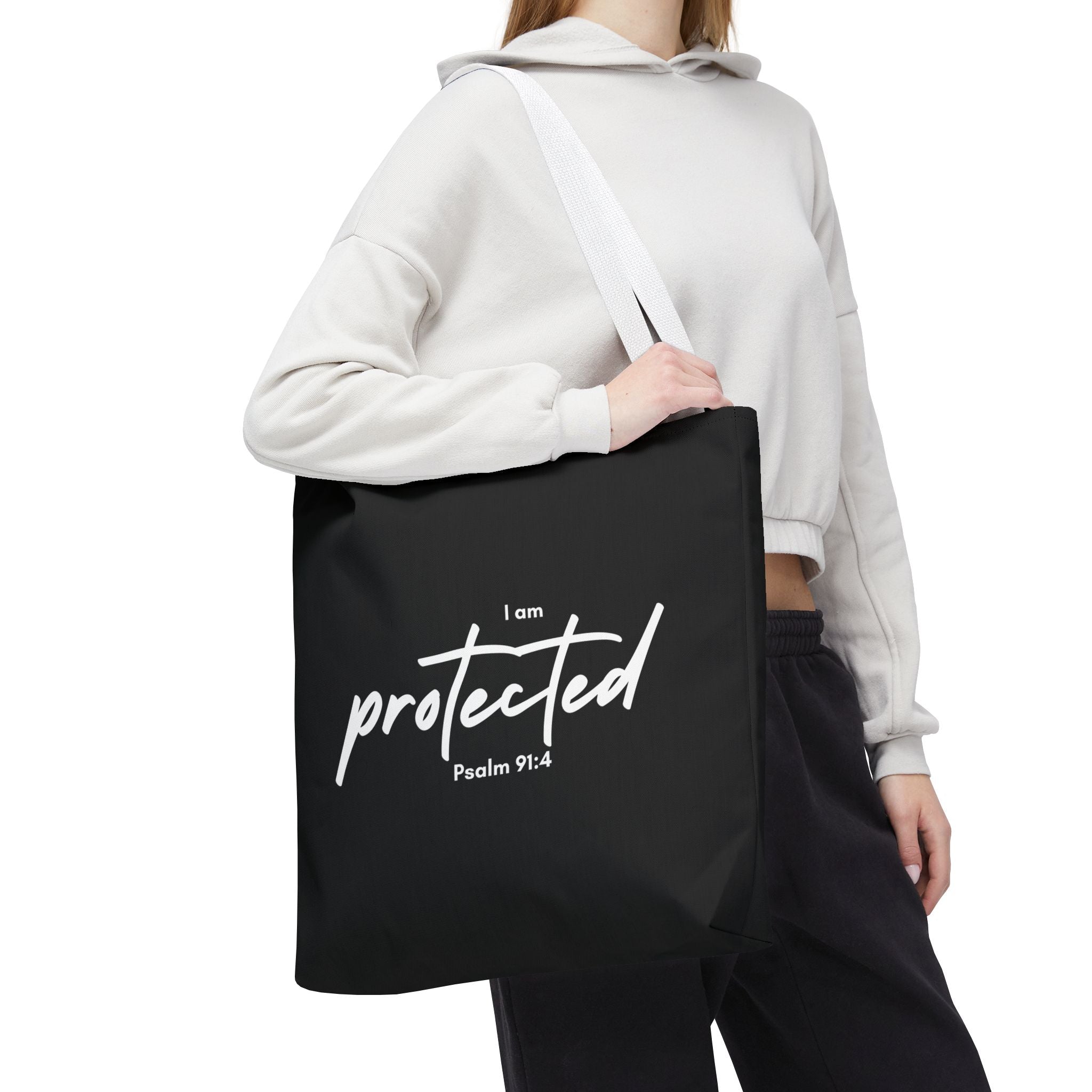 I Am Protected Tote Bag — Psalm 91:4 Christian Scripture Canvas Tote | Faith-Based Carryall