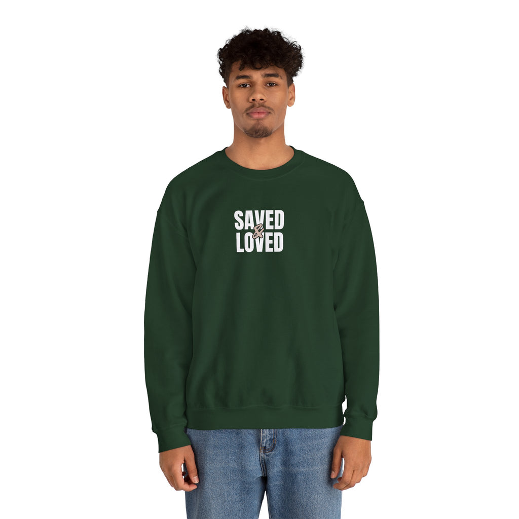 Saved & Loved Crewneck Sweatshirt — Psalm 91:16 Christian Faith Sweatshirt