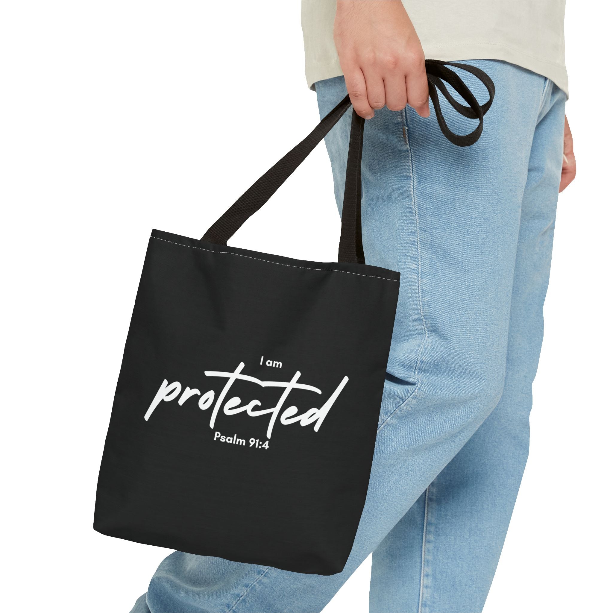 I Am Protected Tote Bag — Psalm 91:4 Christian Scripture Canvas Tote | Faith-Based Carryall