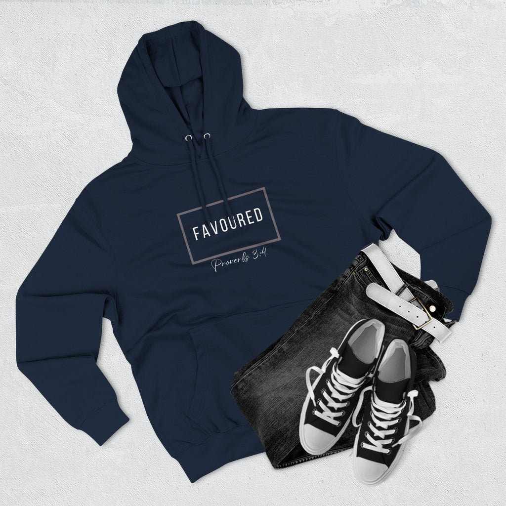 Favoured Christian Hoodie – Proverbs 3:4 Scripture Minimalist Hoodie | Faith-Based Unisex Fleece Pullover