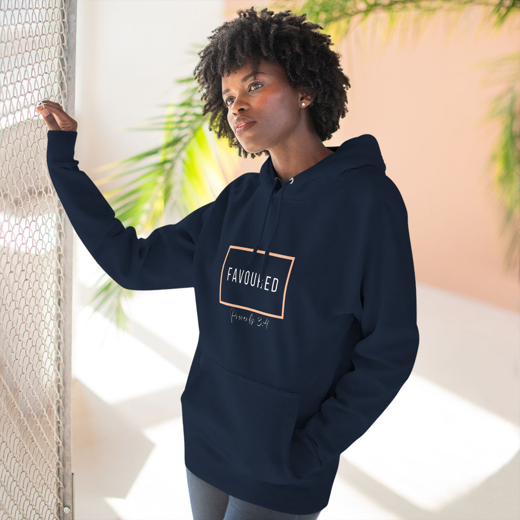 Favoured Christian Hoodie – Proverbs 3:4 Scripture Minimalist Hoodie | Faith-Based Unisex Fleece Pullover
