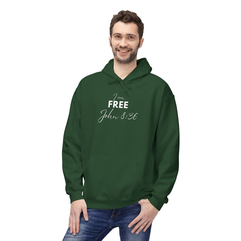 I Am Free Hoodie – John 8:36 Christian Scripture Hoodie | Faith-Based Inspirational Pullover