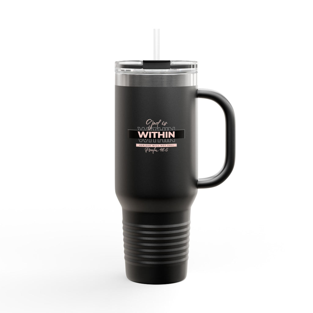 God Is Within Her Insulated Travel Mug — Psalm 46:5 Christian Tumbler with Handle