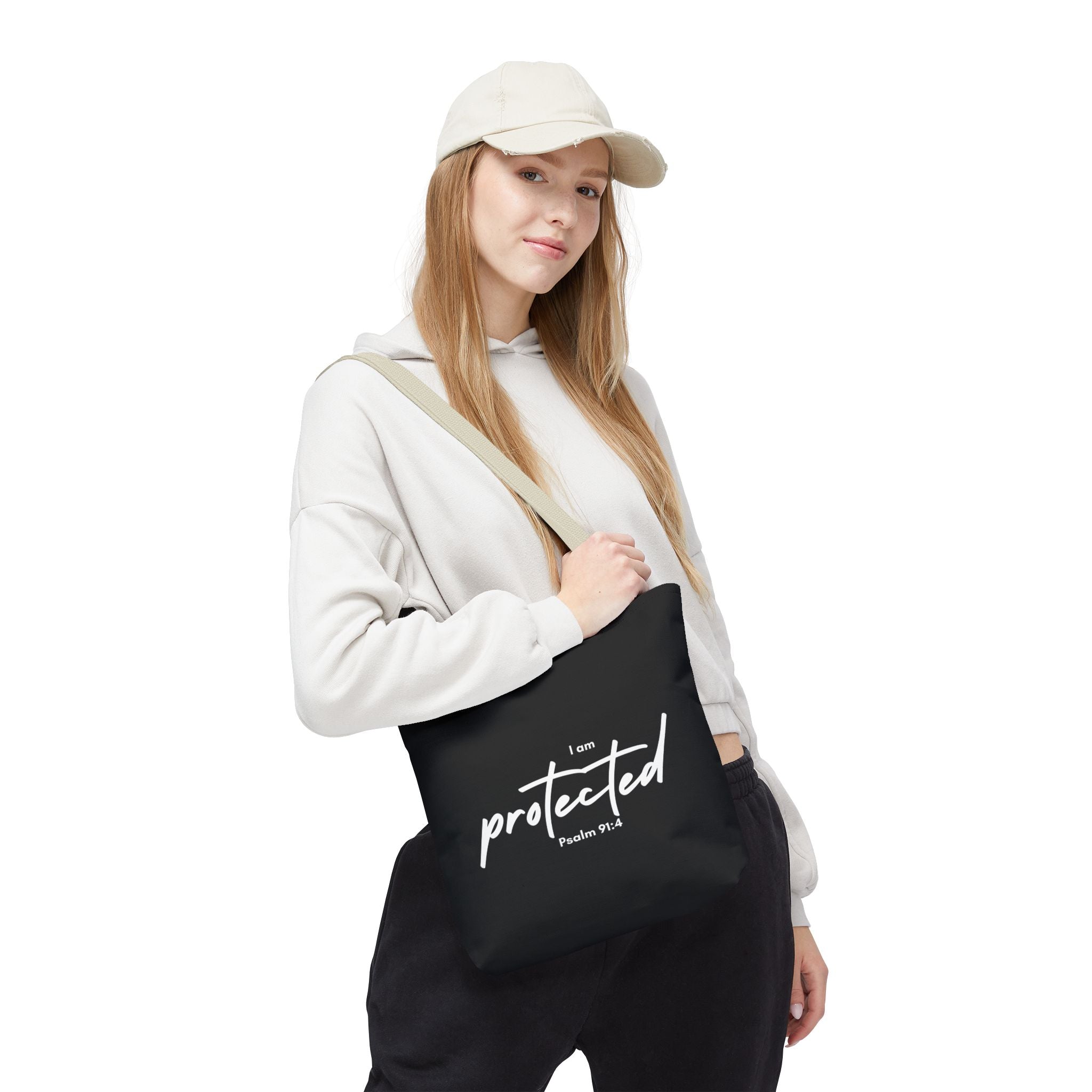 I Am Protected Tote Bag — Psalm 91:4 Christian Scripture Canvas Tote | Faith-Based Carryall