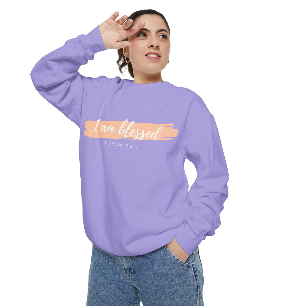 I Am Blessed Sweatshirt – Psalm 84:4 Christian Inspirational Crewneck (Garment-Dyed)