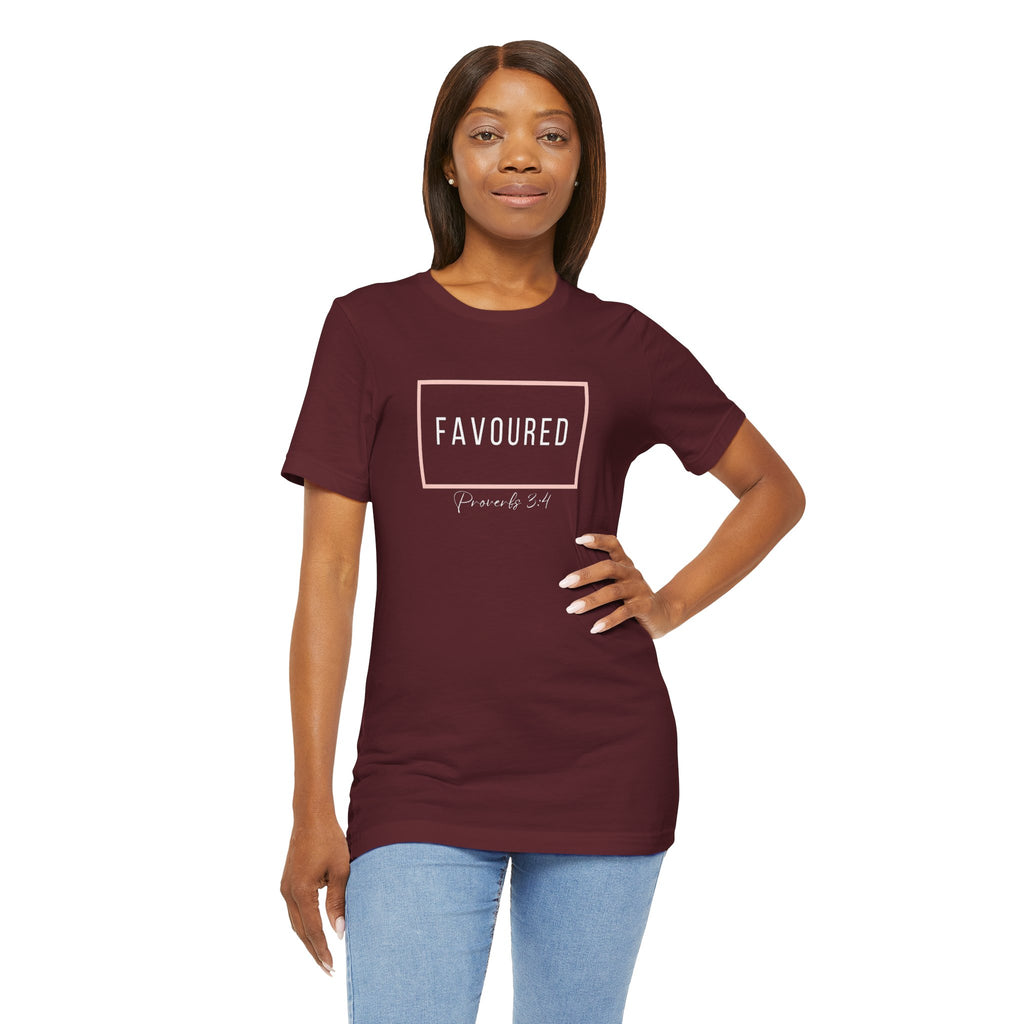 Favoured Christian T-Shirt – Proverbs 3:4 Scripture Tee | Faith-Based Unisex Shirt