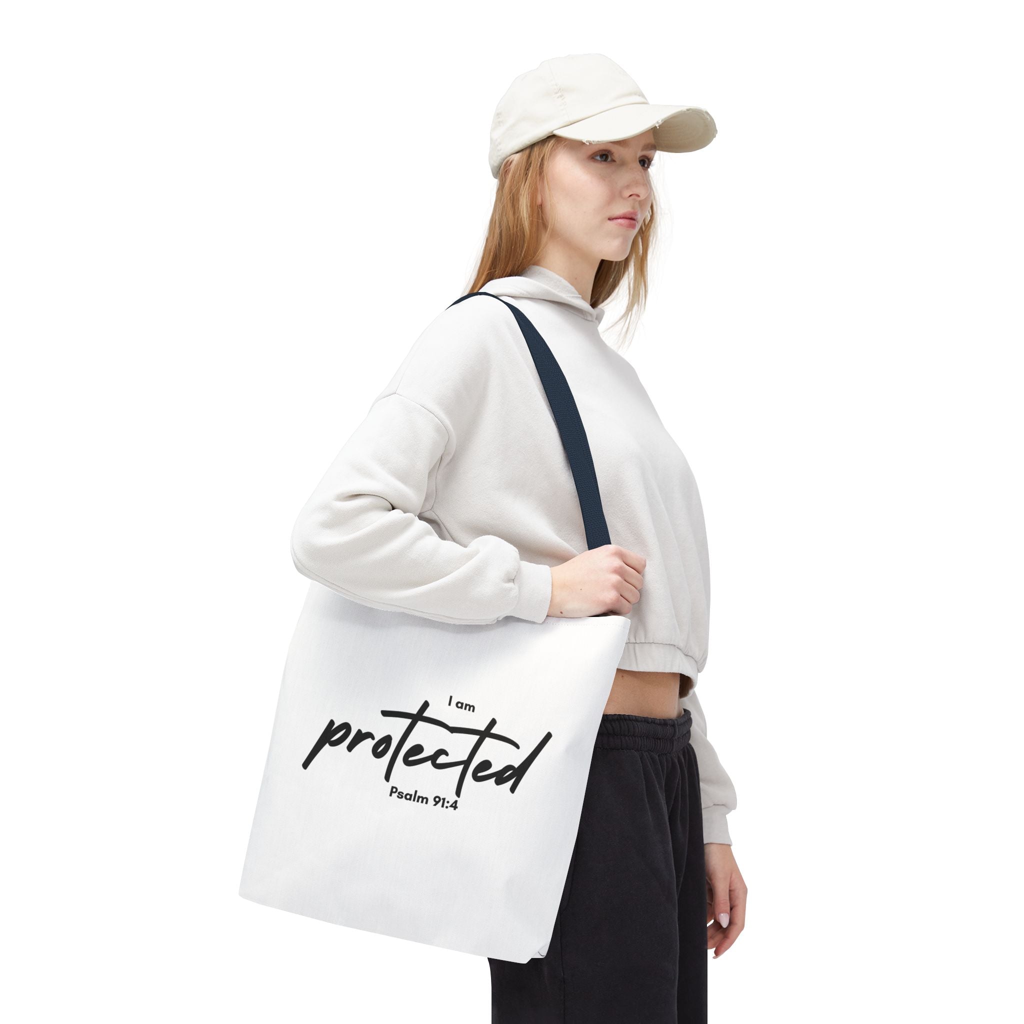 I Am Protected Tote Bag — Psalm 91:4 Christian Scripture Canvas Tote | Faith-Based Carryall