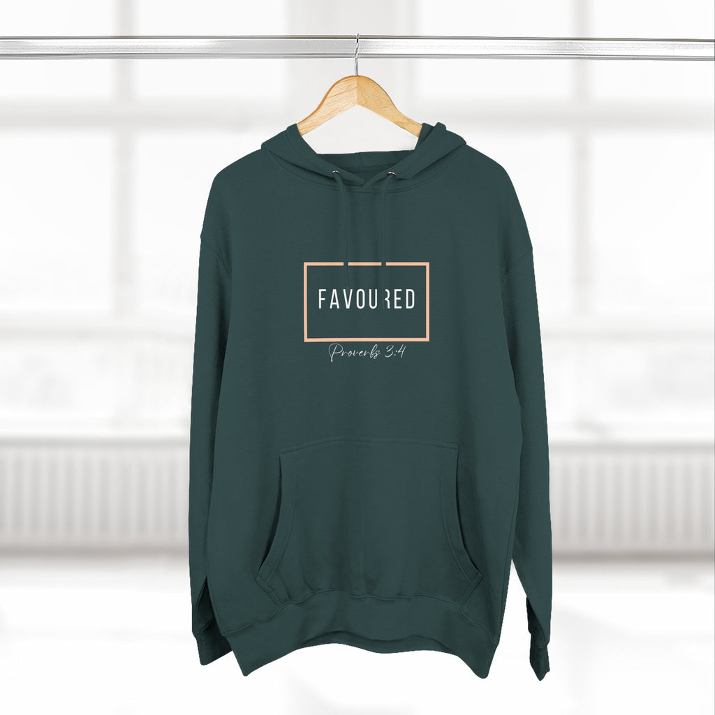 Favoured Christian Hoodie – Proverbs 3:4 Scripture Minimalist Hoodie | Faith-Based Unisex Fleece Pullover