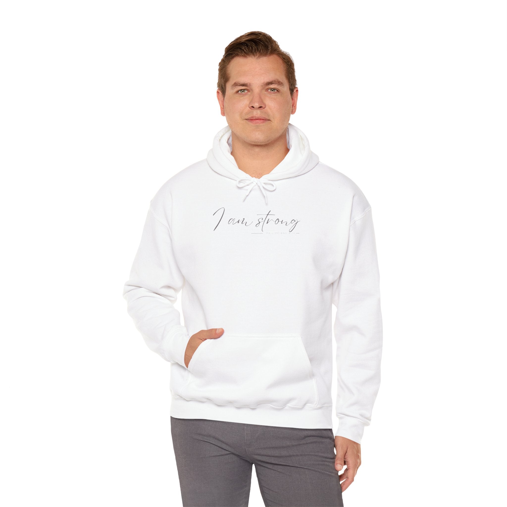 I Am Strong Hoodie – Philippians 4:13 Christian Unisex Faith Sweatshirt