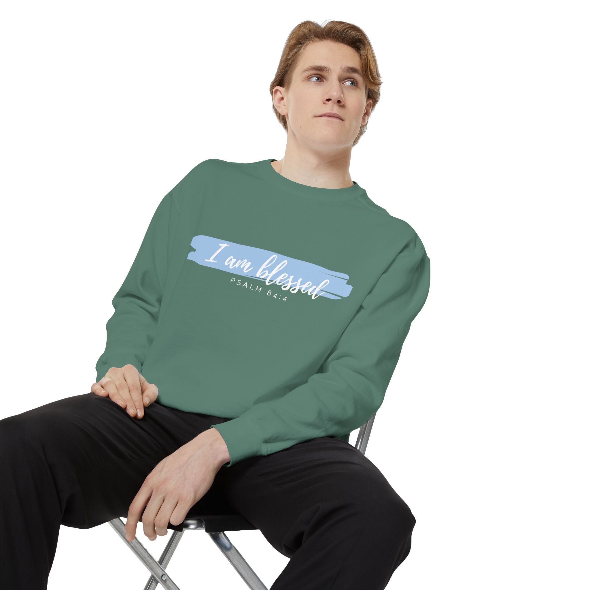 I Am Blessed Sweatshirt – Psalm 84:4 Christian Inspirational Crewneck (Garment-Dyed)