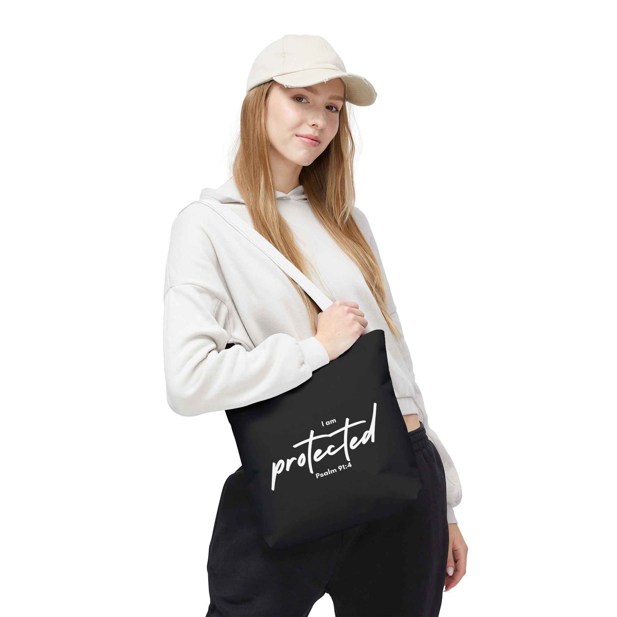 I Am Protected Tote Bag — Psalm 91:4 Christian Scripture Canvas Tote | Faith-Based Carryall
