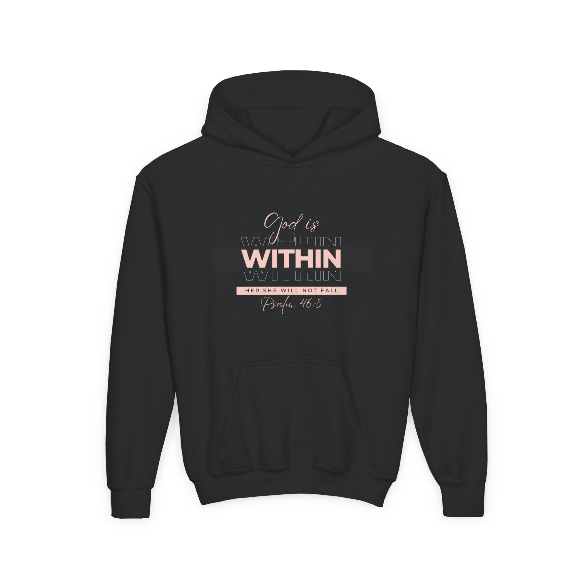God Is Within Her Youth Hoodie — Psalm 46:5 Christian Hoodie for Girls | Inspirational Faith-Based Kids Pullover