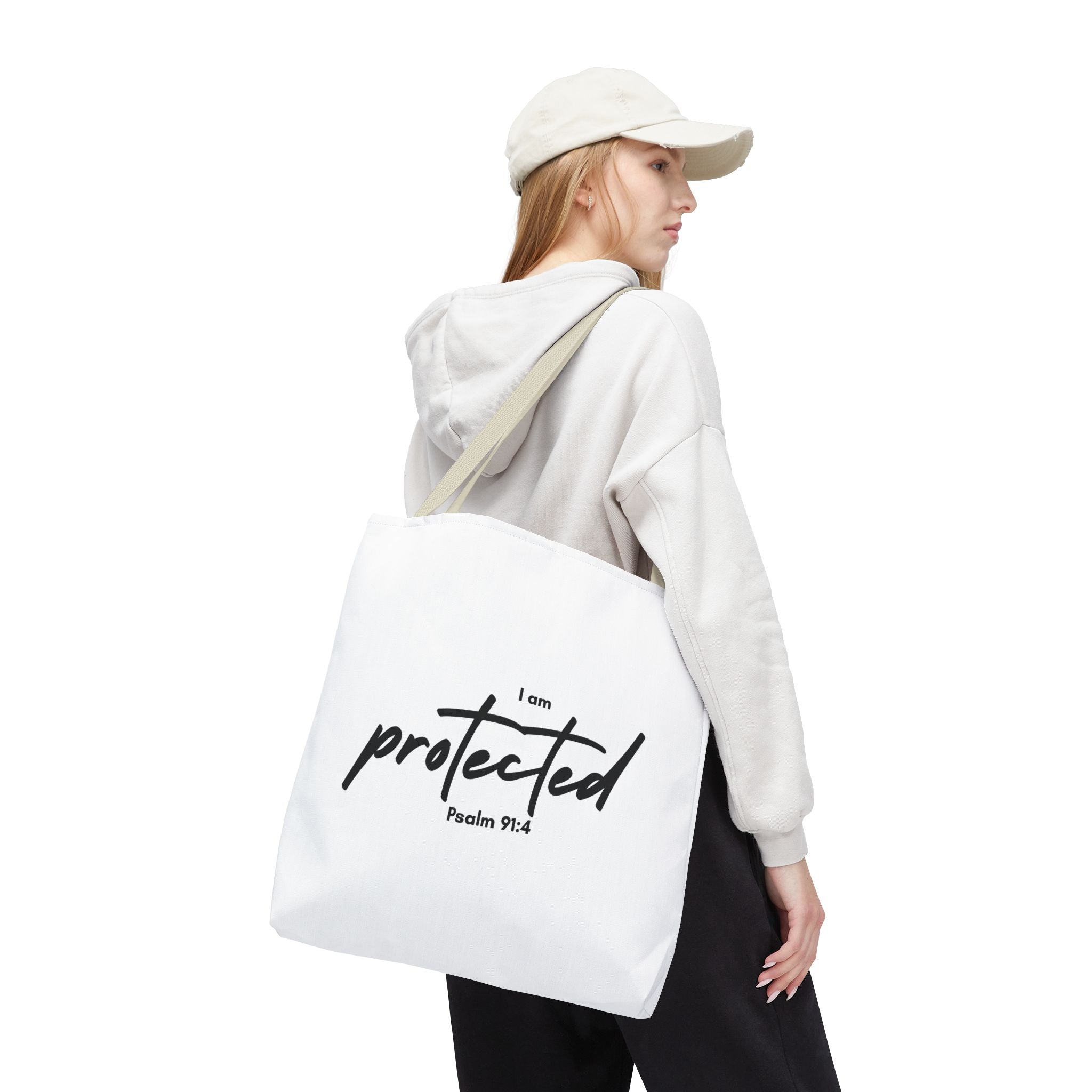 I Am Protected Tote Bag — Psalm 91:4 Christian Scripture Canvas Tote | Faith-Based Carryall