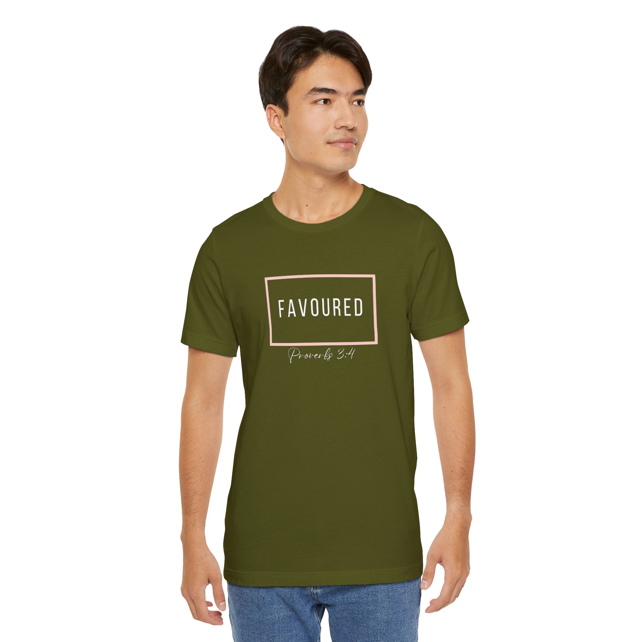 Favoured Christian T-Shirt – Proverbs 3:4 Scripture Tee | Faith-Based Unisex Shirt